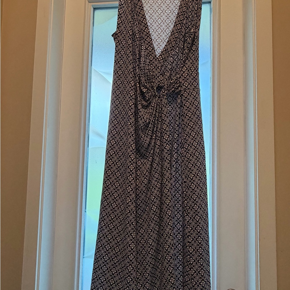 Lands' End Blue and White Geometric Maxi Dress